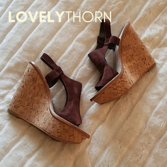 Elizabeth and James Shoes - ELIZABETH AND JAMES // suede sling peep toe wedges